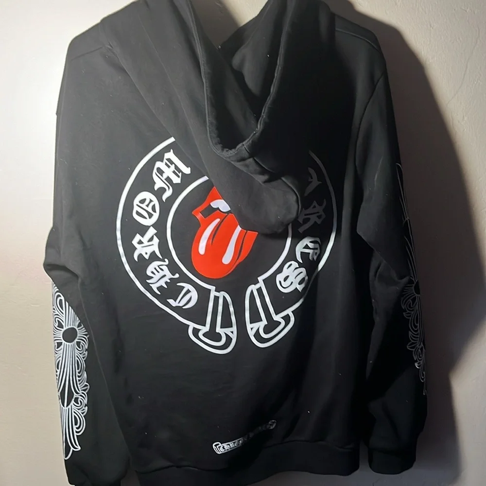 CHROME HEARTS x ROLLING STONES Black Hoodie with Red Tongue Logo - Picture 2 of 9